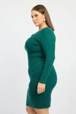 Blue Midi Knit Bodycon Dress V-neck Long Sleeve -You And All Fashion Store ced31536 40ab teal 3