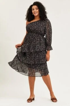 Geo Print One Sleeve Floral Midi Dress -You And All Fashion Store ced31537 33ab geo print 3