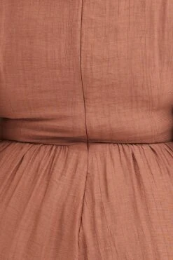 Brown Skater Dress Round Neck Long Sleeve Shirred -You And All Fashion Store ced31552 43ab rust 6 1 1