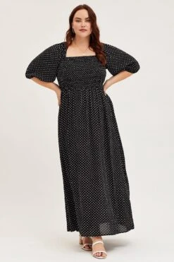 Polka Dot Midi Dress Scoop Neck Short Sleeve -You And All Fashion Store ced31558 52ab polka dot 3