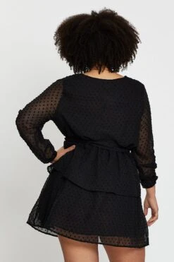 Black Long Sleeve Flocked Spot Skater Dress -You And All Fashion Store ced31575 47ab black 5