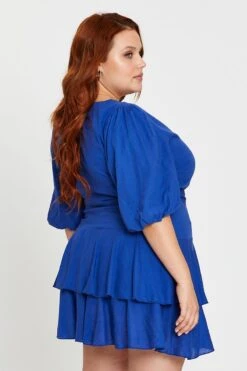 Mid Blue Skater Dress V-neck Short Sleeve Tie -You And All Fashion Store ced31580 36ab mid blue 4 1