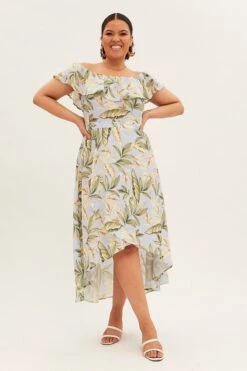 Blue Floral Maxi Dress Off Shoulder Crepe -You And All Fashion Store ced31601 33a floral 3