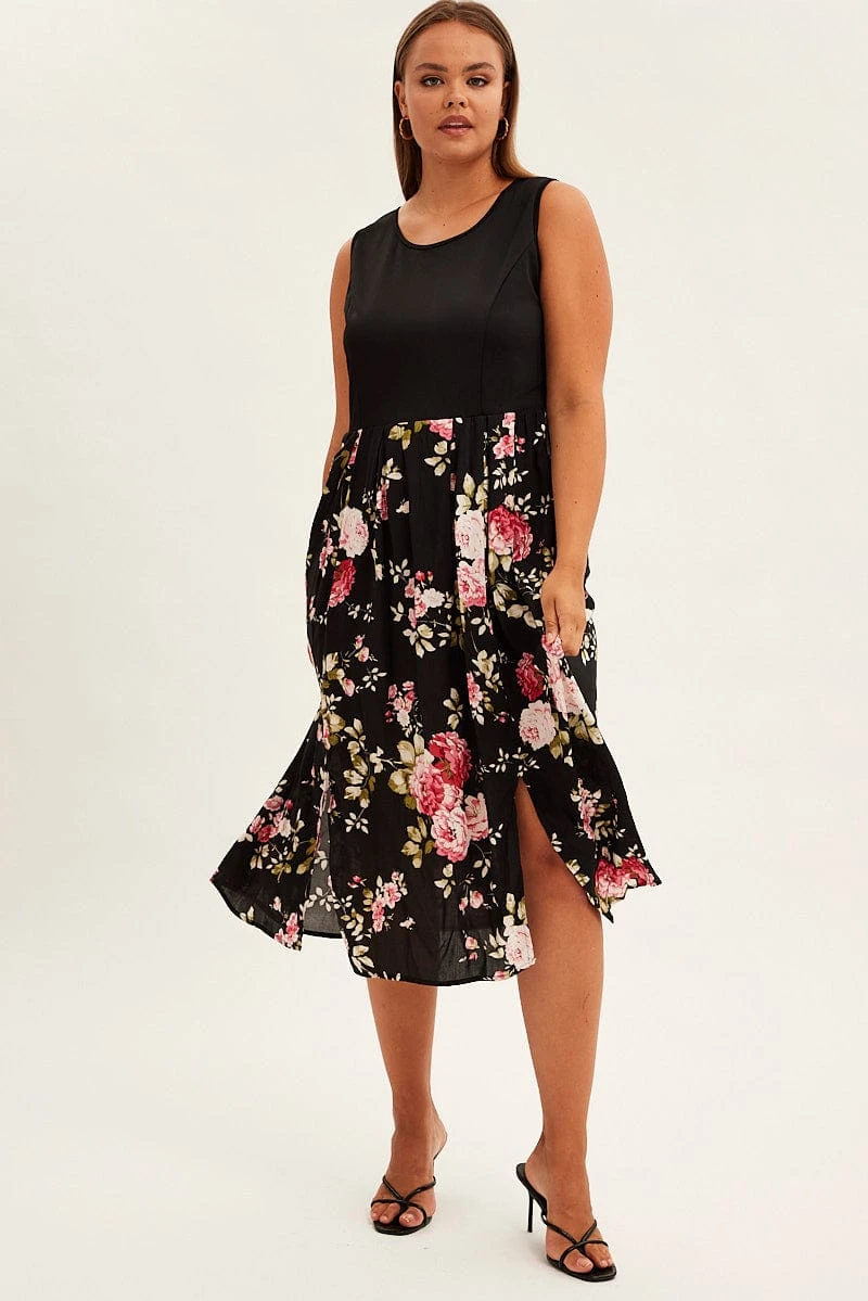 Print Cream Print Sleeveless Plain Bodice Long Dress 1 Print Cream Print Sleeveless Plain Bodice Long Dress