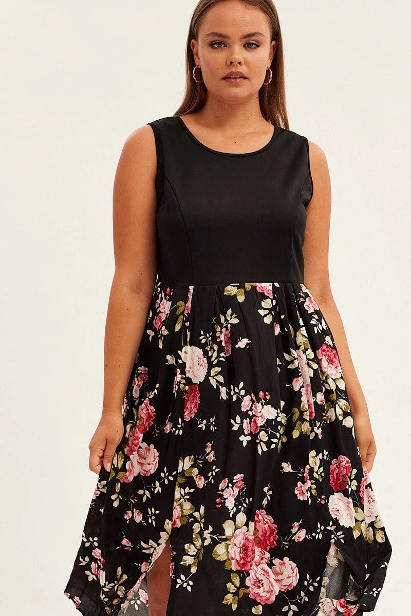 Print Cream Print Sleeveless Plain Bodice Long Dress 2 Print Cream Print Sleeveless Plain Bodice Long Dress - Image 2