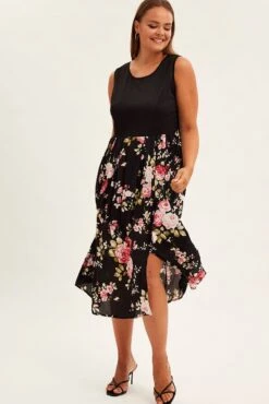 Print Cream Print Sleeveless Plain Bodice Long Dress 8 Print Cream Print Sleeveless Plain Bodice Long Dress -You And All Fashion Store ced31616 33ab floral prt 3