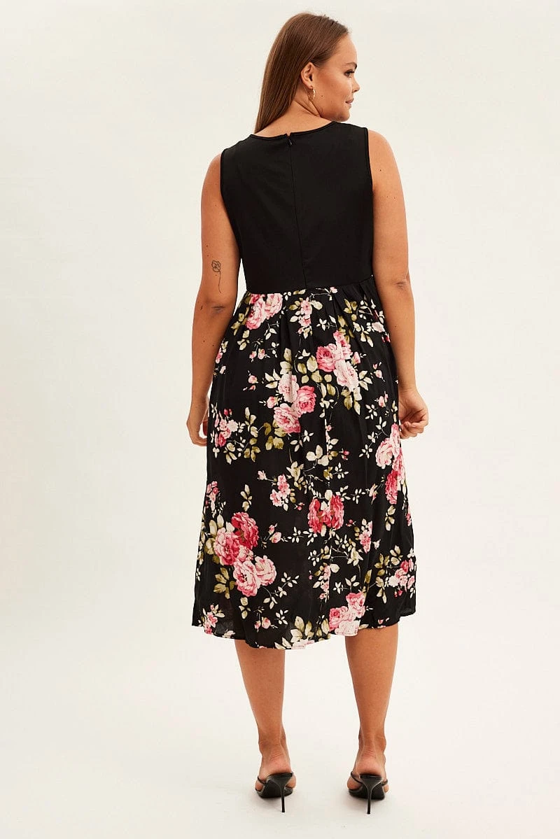 Print Cream Print Sleeveless Plain Bodice Long Dress 5 Print Cream Print Sleeveless Plain Bodice Long Dress - Image 5