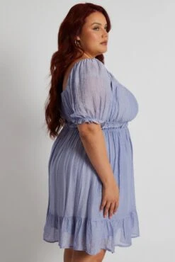 Blue Mini Dress Gather Waist Frill Hem -You And All Fashion Store ced31649c 33ab ice blue 4