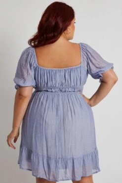 Blue Mini Dress Gather Waist Frill Hem -You And All Fashion Store ced31649c 33ab ice blue 5