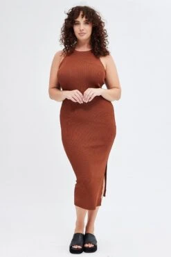 Brown Knit Dress High Neck Midi -You And All Fashion Store ced31674 40ab chocolate 6