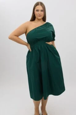Green Cotton Poplin One Sleeve Dress