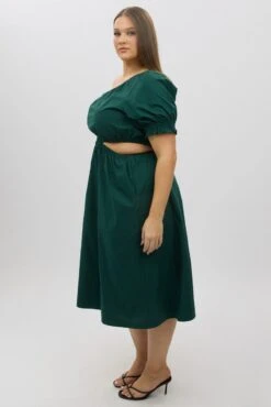 Green Cotton Poplin One Sleeve Dress -You And All Fashion Store ced31683 43ab green 4