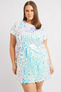 White Sequin Mini T-Shirt Dress -You And All Fashion Store ced31715 43ab white 3