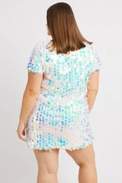 White Sequin Mini T-Shirt Dress -You And All Fashion Store ced31715 43ab white 5