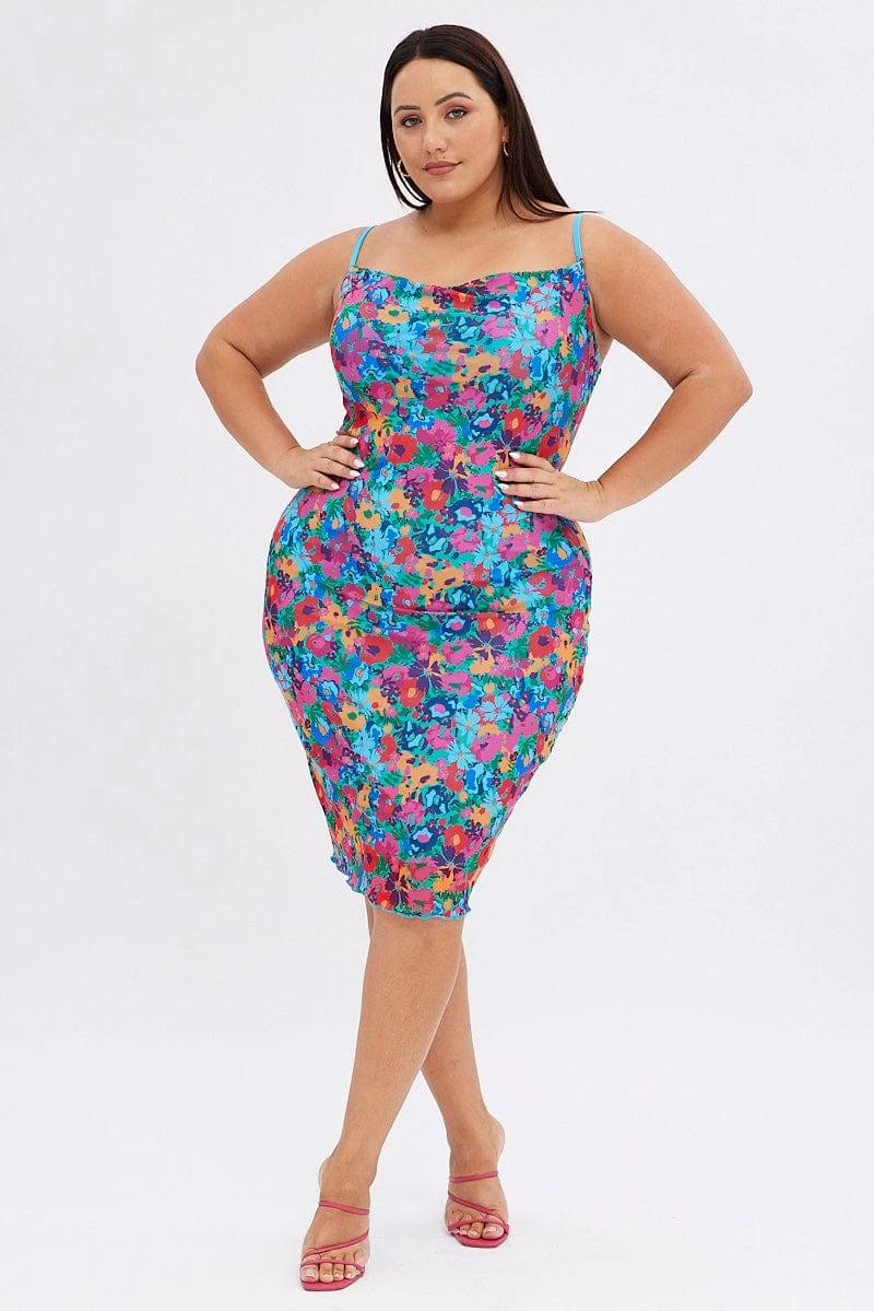 Multi Abstract Bodycon Dress Tie Back Strappy Swirl Mesh 2 Multi Abstract Bodycon Dress Tie Back Strappy Swirl Mesh - Image 2