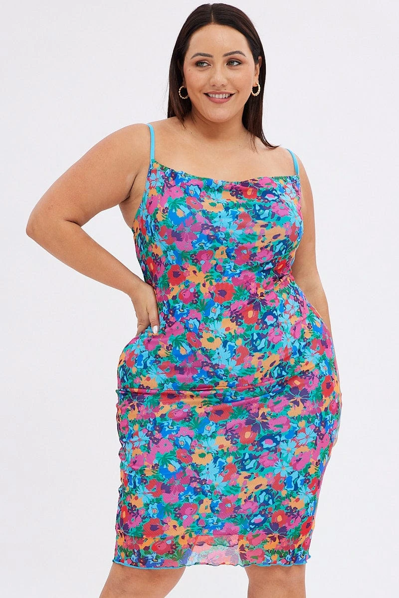 Multi Abstract Bodycon Dress Tie Back Strappy Swirl Mesh 3 Multi Abstract Bodycon Dress Tie Back Strappy Swirl Mesh - Image 3