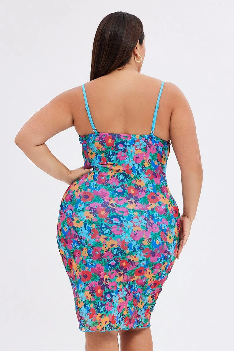 Multi Abstract Bodycon Dress Tie Back Strappy Swirl Mesh 5 Multi Abstract Bodycon Dress Tie Back Strappy Swirl Mesh - Image 5