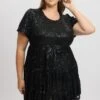Black Sequin Tiered Swing Dress