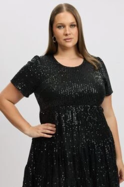 Black Sequin Tiered Swing Dress -You And All Fashion Store ced31735d 10ab black 3