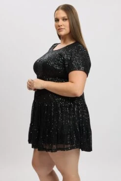 Black Sequin Tiered Swing Dress -You And All Fashion Store ced31735d 10ab black 4