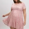 Pink Sequin Tiered Swing Dress