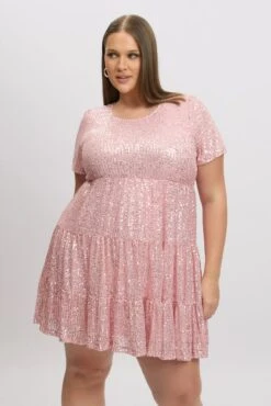 Pink Sequin Tiered Swing Dress -You And All Fashion Store ced31735d 10ab blush 3