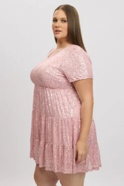 Pink Sequin Tiered Swing Dress -You And All Fashion Store ced31735d 10ab blush 4