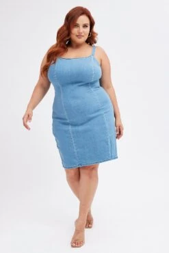 Blue Shoestring Strap Fitted Stretch Denim Mini Dress -You And All Fashion Store ced31761 33ab denim 3