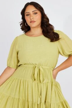 Green Skater Dress Short Puff Sleeve Textured -You And All Fashion Store ced31763 10ab mint 3