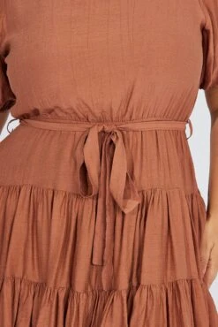 Brown Skater Dress Short Puff Sleeve Textured -You And All Fashion Store ced31763a 10ab clay 6