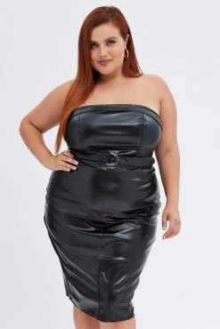 Black Strapless Dress Faux Leather Midi Length With Belt 8 Black Strapless Dress Faux Leather Midi Length With Belt -You And All Fashion Store ced31919 33ab black 3