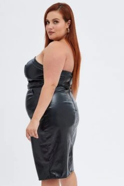 Black Strapless Dress Faux Leather Midi Length With Belt 9 Black Strapless Dress Faux Leather Midi Length With Belt -You And All Fashion Store ced31919 33ab black 4