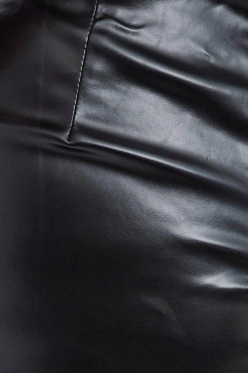 Black Strapless Dress Faux Leather Midi Length With Belt 6 Black Strapless Dress Faux Leather Midi Length With Belt - Image 6