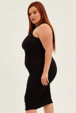 Black Knee Dress Stretch Bubble Texture 9 Black Knee Dress Stretch Bubble Texture -You And All Fashion Store ced31932 35a black 4