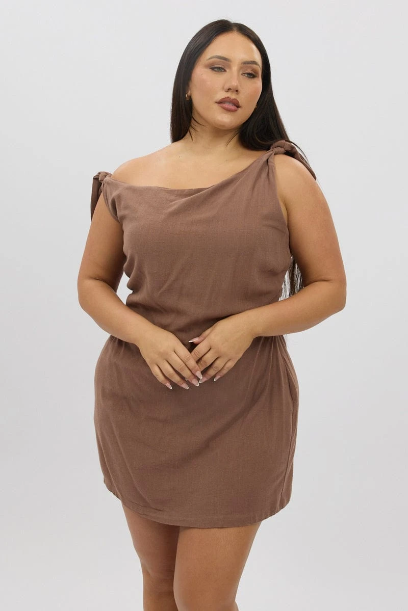 Brown Tie Shoulder Minidress 1 Brown Tie Shoulder Minidress