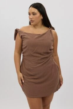 Brown Tie Shoulder Minidress 8 Brown Tie Shoulder Minidress -You And All Fashion Store ced3195 35ab chocolate 3