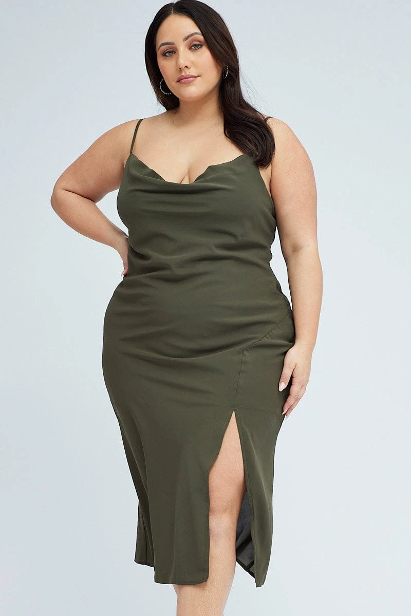 Green Midi Dress Cocktail Split Side Strappy 2 Green Midi Dress Cocktail Split Side Strappy - Image 2