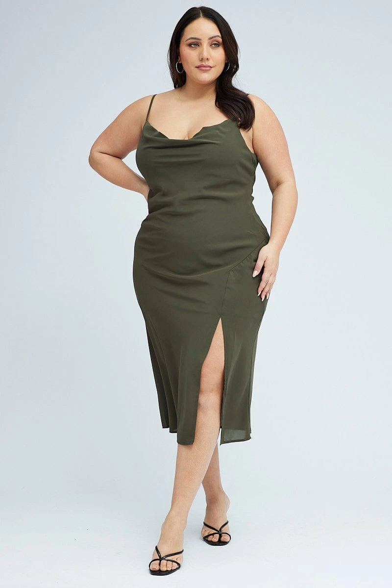 Green Midi Dress Cocktail Split Side Strappy 3 Green Midi Dress Cocktail Split Side Strappy - Image 3