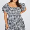 Black Check Off Shoulder Gingham Skater Dress