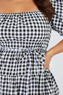 Black Check Off Shoulder Gingham Skater Dress -You And All Fashion Store ced32125t 34ab check 6
