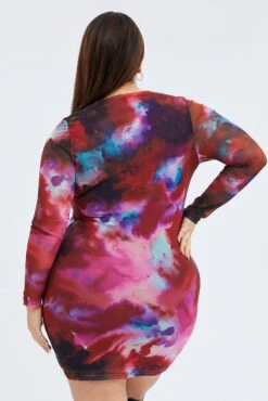 Multi Abstract Mesh Cutout Dress Long Sleeve Mini Length -You And All Fashion Store ced32158 35ab abstract 5