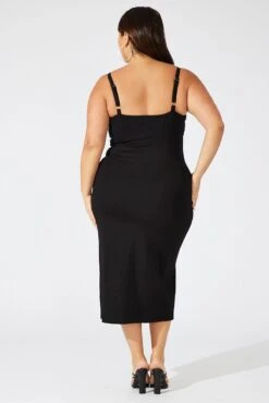 Black Ponte Midi Dress Sheer Panel Waist -You And All Fashion Store ced32159 34ab black 5