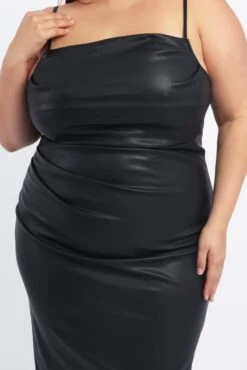 Black Ruched Side Faux Leather Midi Dress -You And All Fashion Store ced32188 47a black 6