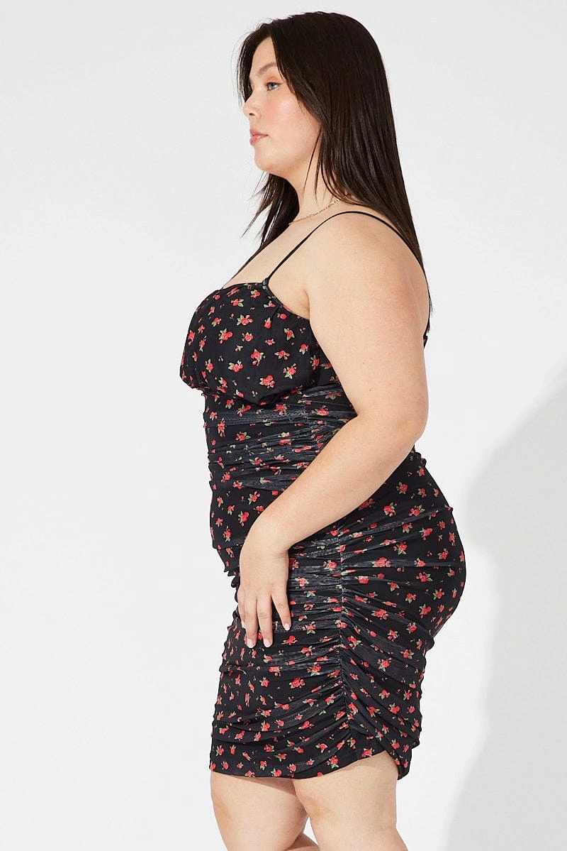 Red Ditsy Mesh Ruched Dress 4 Red Ditsy Mesh Ruched Dress - Image 4