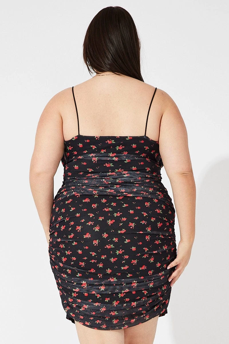 Red Ditsy Mesh Ruched Dress 5 Red Ditsy Mesh Ruched Dress - Image 5