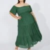 Green Off Shoulder Layer Midi Dress