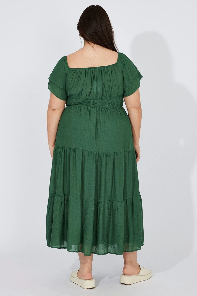 Green Off Shoulder Layer Midi Dress 5 Green Off Shoulder Layer Midi Dress - Image 5