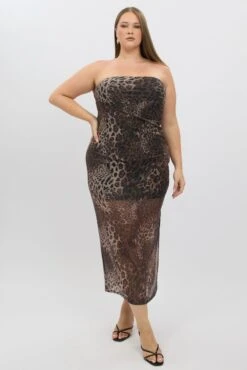Brown Animal Print Mesh Strapless Bodycon Dress -You And All Fashion Store ced32228c 84ab animal pri 3