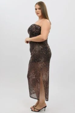 Brown Animal Print Mesh Strapless Bodycon Dress -You And All Fashion Store ced32228c 84ab animal pri 4