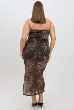 Brown Animal Print Mesh Strapless Bodycon Dress -You And All Fashion Store ced32228c 84ab animal pri 5